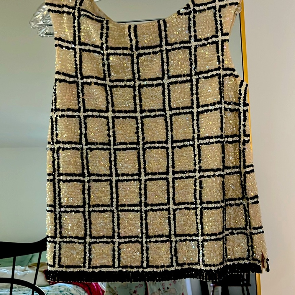 Sequin Grid Tank Top - Black & Cream